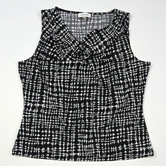 Calvin Klein Women's Sleeveless Cowl Neck Top Black White Abstract Circles Sz XL - Picture 3 of 11